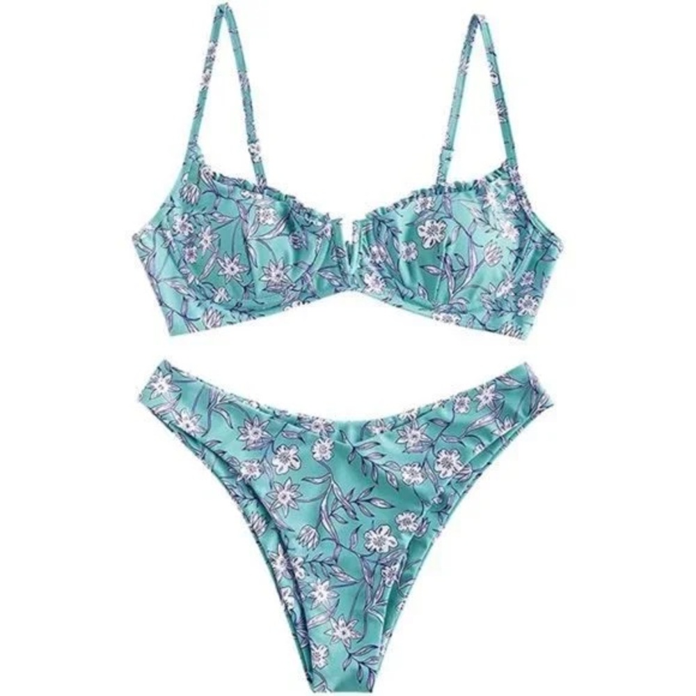 Floral Teal Bikini Set